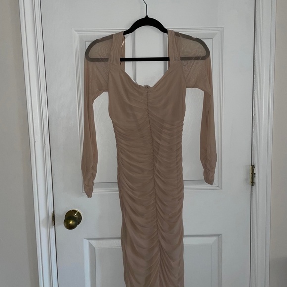 Ruched Nude/Cream Midi Bodycon Dress - Picture 5 of 6